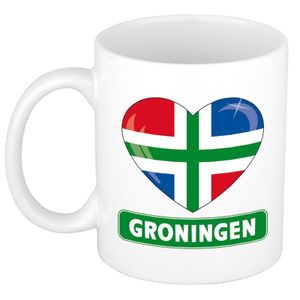 Hartje vlag Groningen mok / beker - wit - 300 ml - keramiek   -