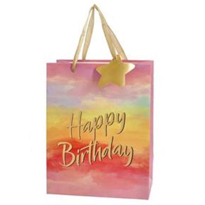 Cepewa verjaardag giftbags/cadeau tasjes - geel - papier - happy birthday - 17 x 23 x 9 cm