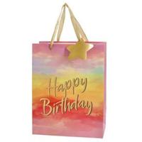 Cepewa verjaardag giftbags/cadeau tasjes - geel - papier - happy birthday - 17 x 23 x 9 cm