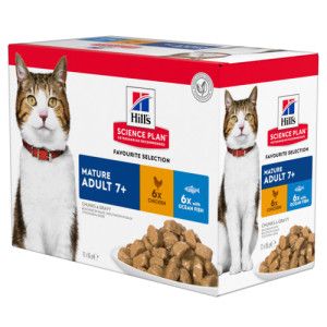 Hill&apos;s Mature Adult 7+ nat kattenvoer met kip en vis maaltijdzakje combipack 2 dozen (24 x 85 g)