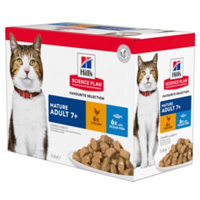 Hill&apos;s Mature Adult 7+ nat kattenvoer met kip en vis maaltijdzakje combipack 1 doos (12 x 85 g)
