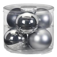 Grote kerstballen - 6x st - grijs/zilver - 10 cm - glas - glans/mat - thumbnail