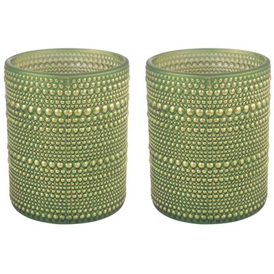 2x stuks luxe theelichthouder/kaarsenhouder - olijfgroen/goud - glas - D8 x H10 cm