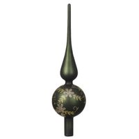 Decoris gedecoreerde piek - glas - donkergroen/goud - 31 cm - kerstboompieken - thumbnail