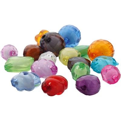 Facetkralen van acryl, afm 8-20 mm, gatgrootte 2-3 mm, diverse kleuren, 1000 gr/ 1 doos