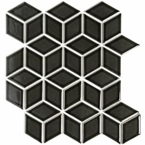 Mozaïek Paris 26.6x30.5 cm Geglazuurd Porselein, Cubic En Glanzend Zwart The Mosaic Factory