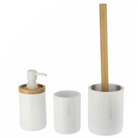 Tendance Badkamer accessoires set 3-delig - Polyresin/bamboe - wit - robuust - matte coating - thumbnail