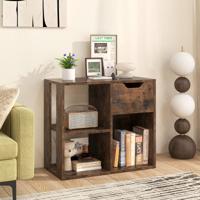 Houten Boekenrek met Lade & 3 Vakken Kubusrek Bureau Rek Kamerscherm Staand Rek Bruin