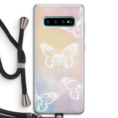White butterfly: Samsung Galaxy S10 Plus Transparant Hoesje met koord