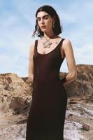 Effen jurk met bandjes - BROWN - XL