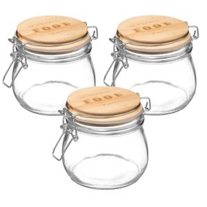 Weckpot/voorraadpot - 3x stuks - 500 ml - glas - houten deksel en beugelsluiting - luchtdichte afslu