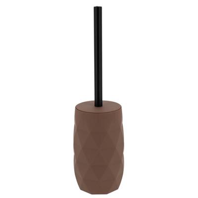 WC/toiletborstel in houder Diamond - bruin - kunststof - 8 x 34 cm