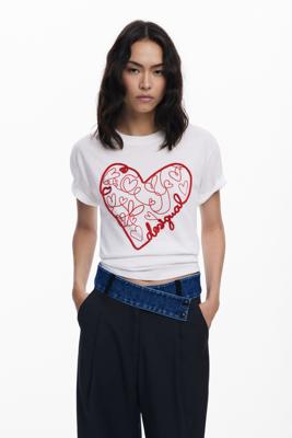 T-shirt met reliëfharten - WHITE - M