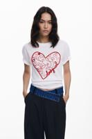 T-shirt met reliëfharten - WHITE - XS