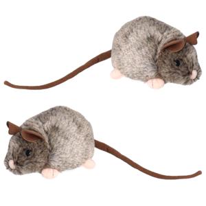 Nature Planet pluche knuffeldier muis - 2x - grijs/bruin - 12 cm - muizen knuffels