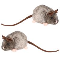 Nature Planet pluche knuffeldier muis - 2x - grijs/bruin - 12 cm - muizen knuffels