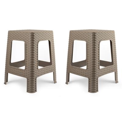 Keukenkrukje/opstapje - 2x - rotan - taupe - kunststof - 36 x 36 x 45 cm Keukenkrukje/opstapje - 2x - rotan - taupe - kunststof - 36 x 36 x 45 cm