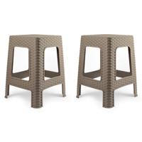 Keukenkrukje/opstapje - 2x - rotan - taupe - kunststof - 36 x 36 x 45 cm