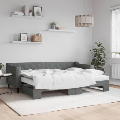 Slaapbank onderschuifbed matrassen 80x200 cm stof donkergrijs