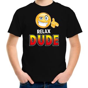 Relax dude fun emoticon shirt kids zwart XL (158-164)  -