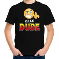 Relax dude fun emoticon shirt kids zwart XL (158-164)  -