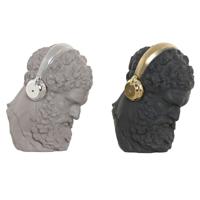 Decoratieve figuren Home ESPRIT Zwart Grijs Gouden Zilverkleurig Oordopjes 14 x 10 x 17 cm (2 Stuks)