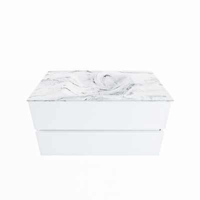 MONDIAZ VICA-DLUX 90cm badmeubel onderkast Talc 2 lades. Inbouw wastafel CLOUD midden zonder kraangat, kleur Glace.