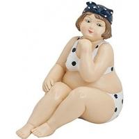 Decoratie beeldje dikke dame - 12 cm - in witte bikini - strand thema