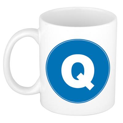 Koffie mok met de letter Q - beker - blauw - eerste letter van een voornaam - wit - 300 ml Koffie mok met de letter Q - beker - blauw - eerste letter van een voornaam - wit - 300 ml