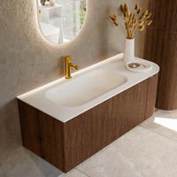 Badmeubel Mondiaz Kurve | 115 cm | Meubelkleur Walnut | Wastafelkleur Talc | Links spoelbak | 1 kraangat