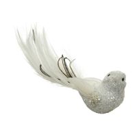 3x stuks decoratie vogels op clip wit glitter 17 cm