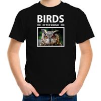 Uil foto t-shirt zwart voor kinderen - birds of the world cadeau shirt Oehoe uilen liefhebber XL (158-164)  -