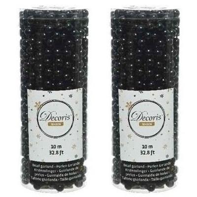 Decoris Kralenslinger - 2x - zwart - 10 meter - kunststof - glans - kerstslinger - kerstversier