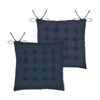 Stof Textile stoelkussen Coline - 2x - donkerblauw - 38 x 38 x 4 cm - touwtjes sluiting