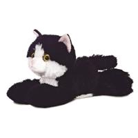 Aurora Pluche kat/poes - zwart/wit - 20 cm - Knuffeldieren katten - speelgoed