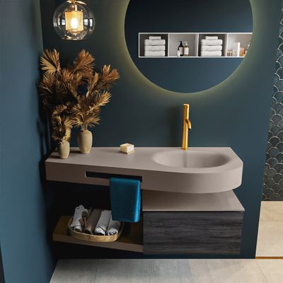 MONDIAZ RIVA 120cm badmeubel onderkast / planchet kleur Antracite met 1 lade. Wastafel DULCET rechts 1 kraangat kleur Smoke. MONDIAZ RIVA 120cm badmeubel onderkast / planchet kleur Antracite met 1 lade. Wastafel DULCET rechts 1 kraangat kleur Smoke.