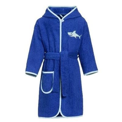 Playshoes kinder badjas / ochtendjas - haai borduursel - blauw - badstof