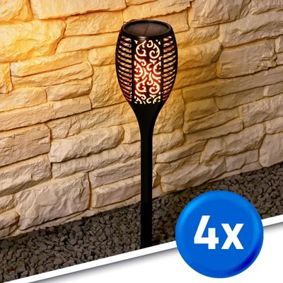 Solarlamp fakkel voordeelset 4 zwart met schemersensor