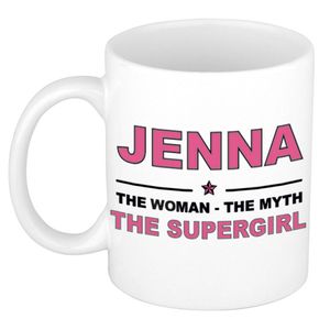 Naam cadeau mok/ beker Jenna The woman, The myth the supergirl 300 ml - Naam mokken