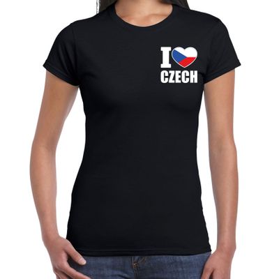 I love Czech t-shirt Tsjechi? zwart op borst voor dames