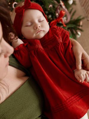 3-delige babypakje met jurk + haarband + panty in thema Kerst rood