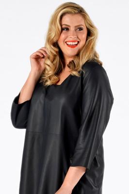 Yoek Leren jurk met ritsen | Blauw | Maat 42