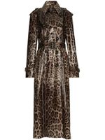 Dolce & Gabbana leopard-print belted trench coat - Marron