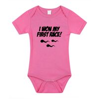 I won my first race cadeau baby rompertje roze meisjes - thumbnail