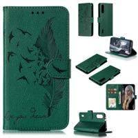 Feather patroon Litchi textuur horizontale Flip lederen draagtas met portemonnee & houder & kaartsleuven voor Xiaomi mi CC9e (groen)