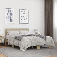 Bedframe bewerkt hout metaal sonoma eikenkleurig 90x190 cm