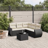 6-delige Loungeset met kussens poly rattan zwart