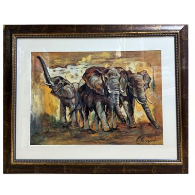 Schilderij Glas met Lijst Olifanten