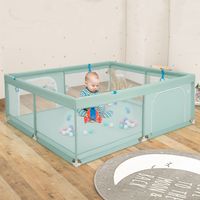 Babybox Opvouwbaar Box met 50 Oceaanballen en 4 Handgrepen Kruiprooster met Ademend Mesh en Deur Box voor Zuigelingen Kinderen Groen - thumbnail