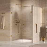 BRAUER Void Carving Nisdeur - 2-delig - 140x200cm - 70cm draaideur aan muur - glascoating - omkeerbaar - helder glas - geborsteld goud PVD GS-VOCN2H7070200GG